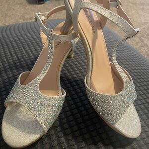 Bella Marie Silver Glitter Heels with Ankle Strap
